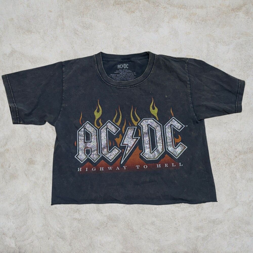 AC/DC Black Women's Glitter Crop Top Band T-Shirt Highway To Hell Size S